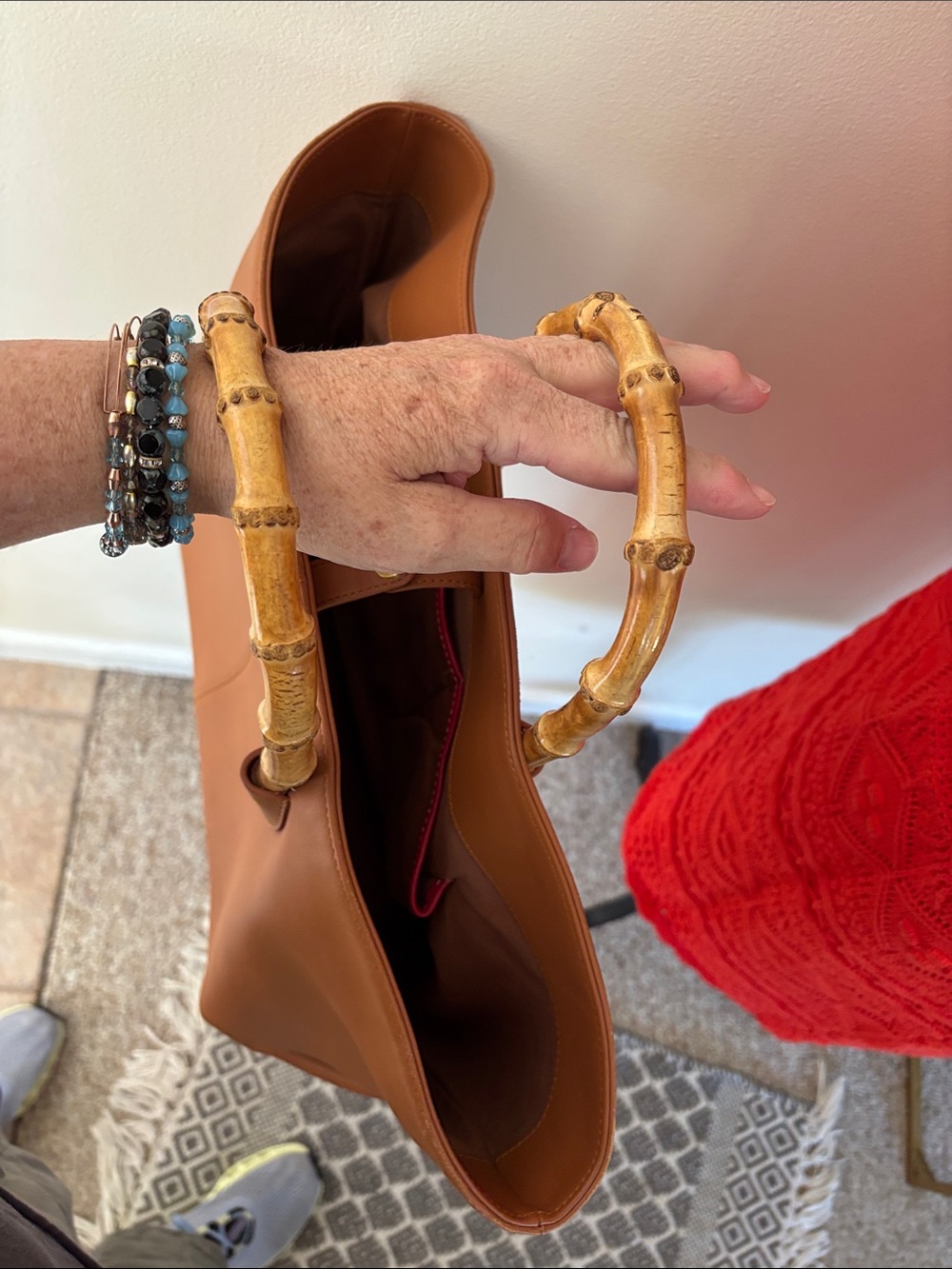 J. McLaughlin Bamboo-Handle Shoulder Chestnut Brown Tote Bag-Gorgeous! - Picture 10 of 13